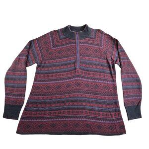 Eddie Bauer Sweater Womens 2XL Fair Isle Knit Pullover Half Zip Winter Cozy Warm
